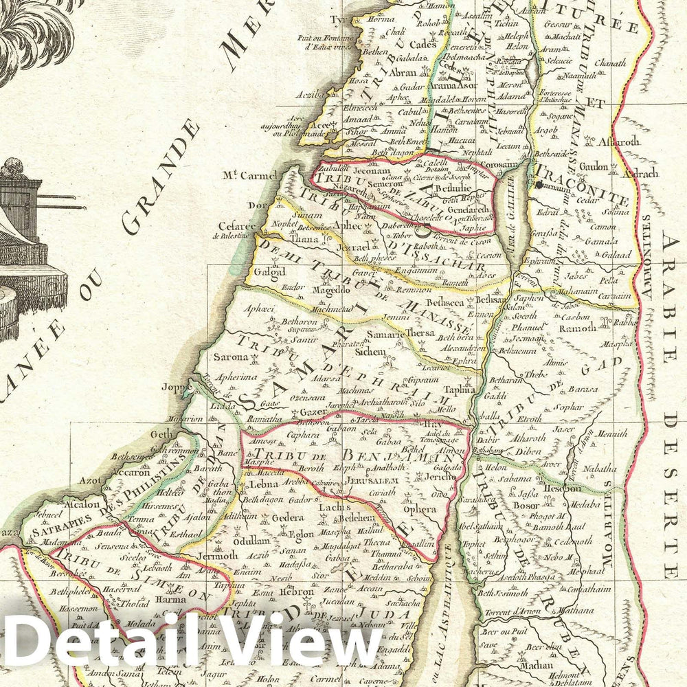 Historic Map : Israel showing The Twelve Tribes, Bonne, 1770, Vintage Wall Art