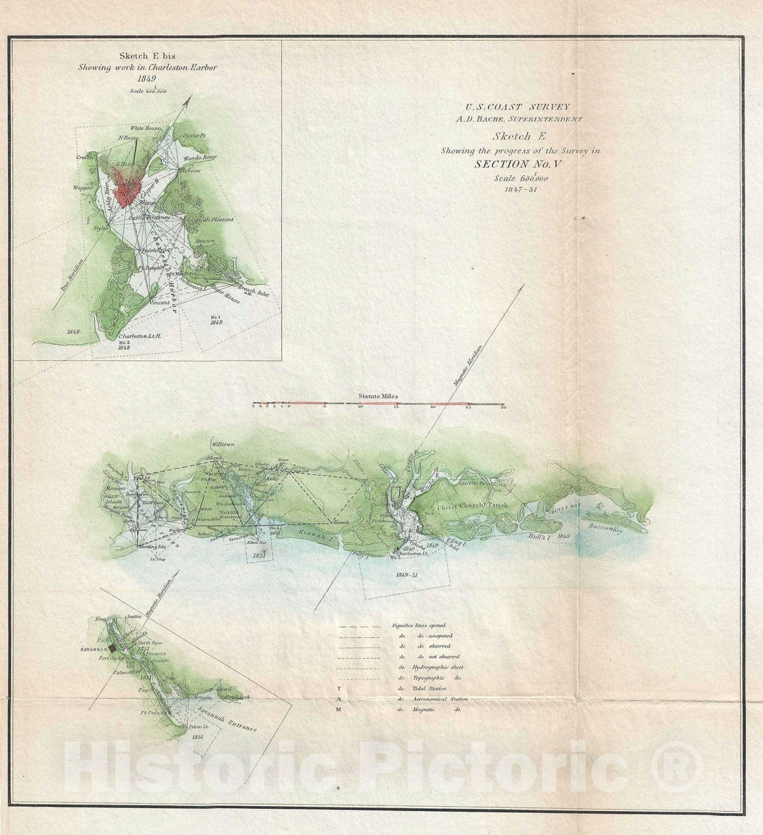 Historic Map : Nautical Chart The South Carolina Coast, U.S. Coast Survey, 1851, Vintage Wall Art