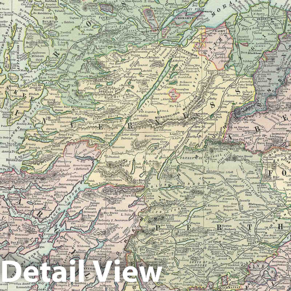 Historic Map : Scotland, Rand McNally, 1891, Vintage Wall Art