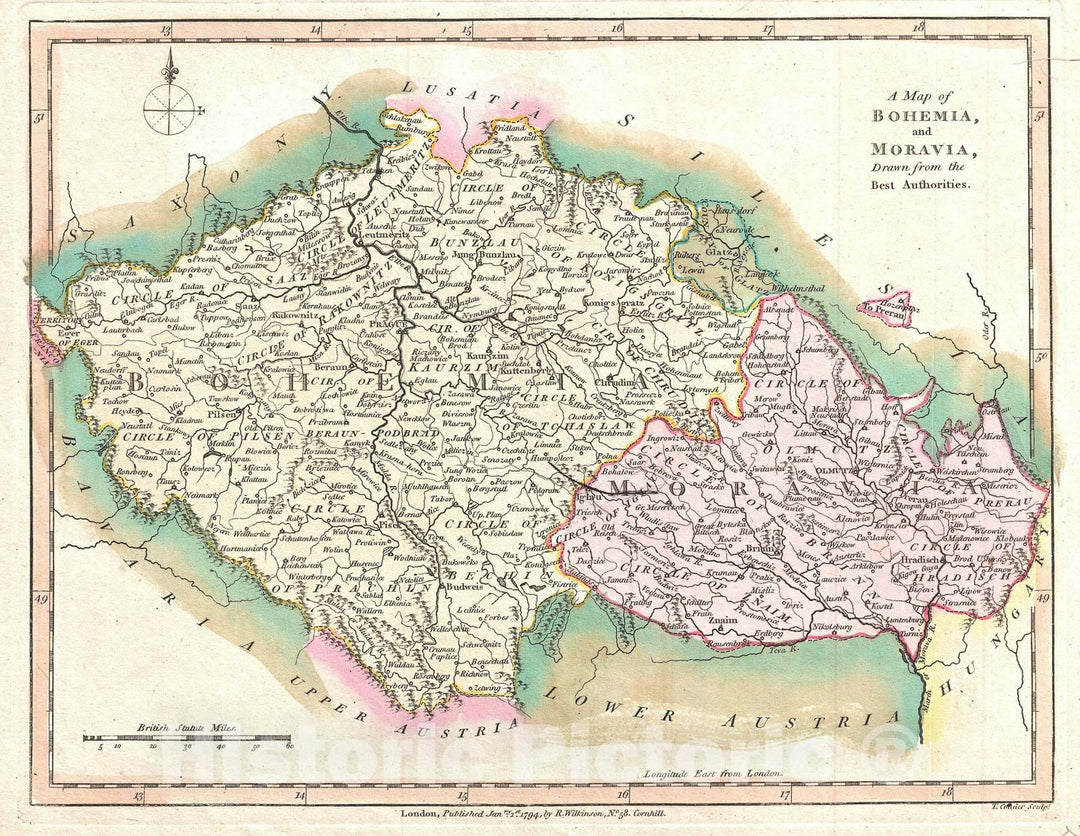 Historic Map : Bohemia and Moravia, Wilkinson, 1794, Vintage Wall Art