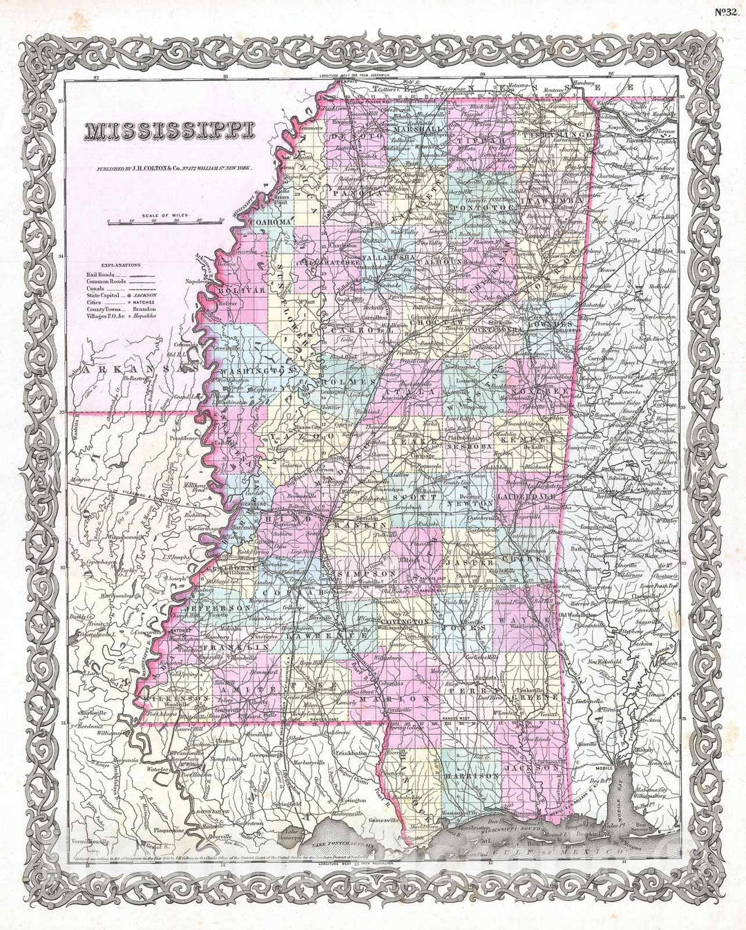 Historic Map : Mississippi, Colton, 1855, Vintage Wall Art