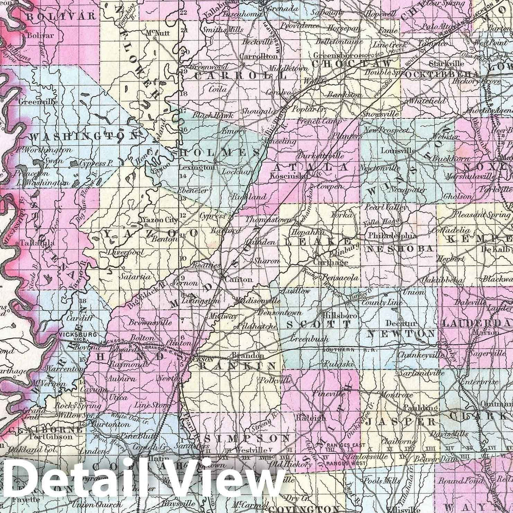 Historic Map : Mississippi, Colton, 1855, Vintage Wall Art