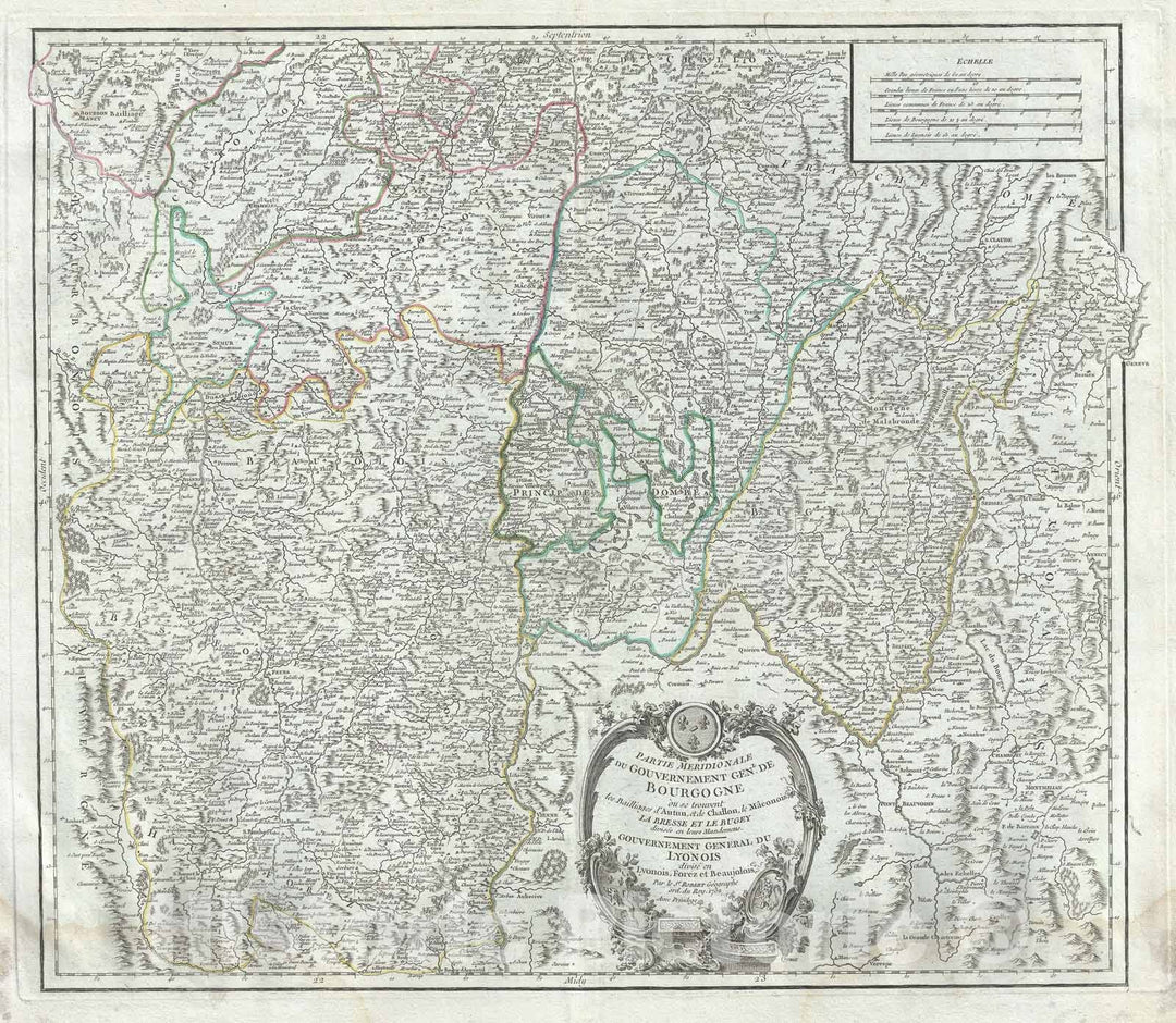 Historic Map : Southern Burgundy "Bourgogne", France "Burgundy Wine Region", Vaugondy, 1752, Vintage Wall Art