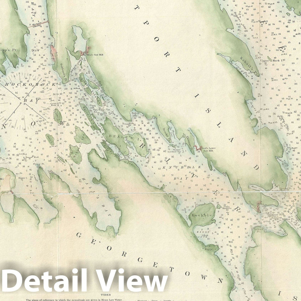 Historic Map : Nautical Chart Bath and Boothbay, Maine, U.S. Coast Survey, 1867, Vintage Wall Art