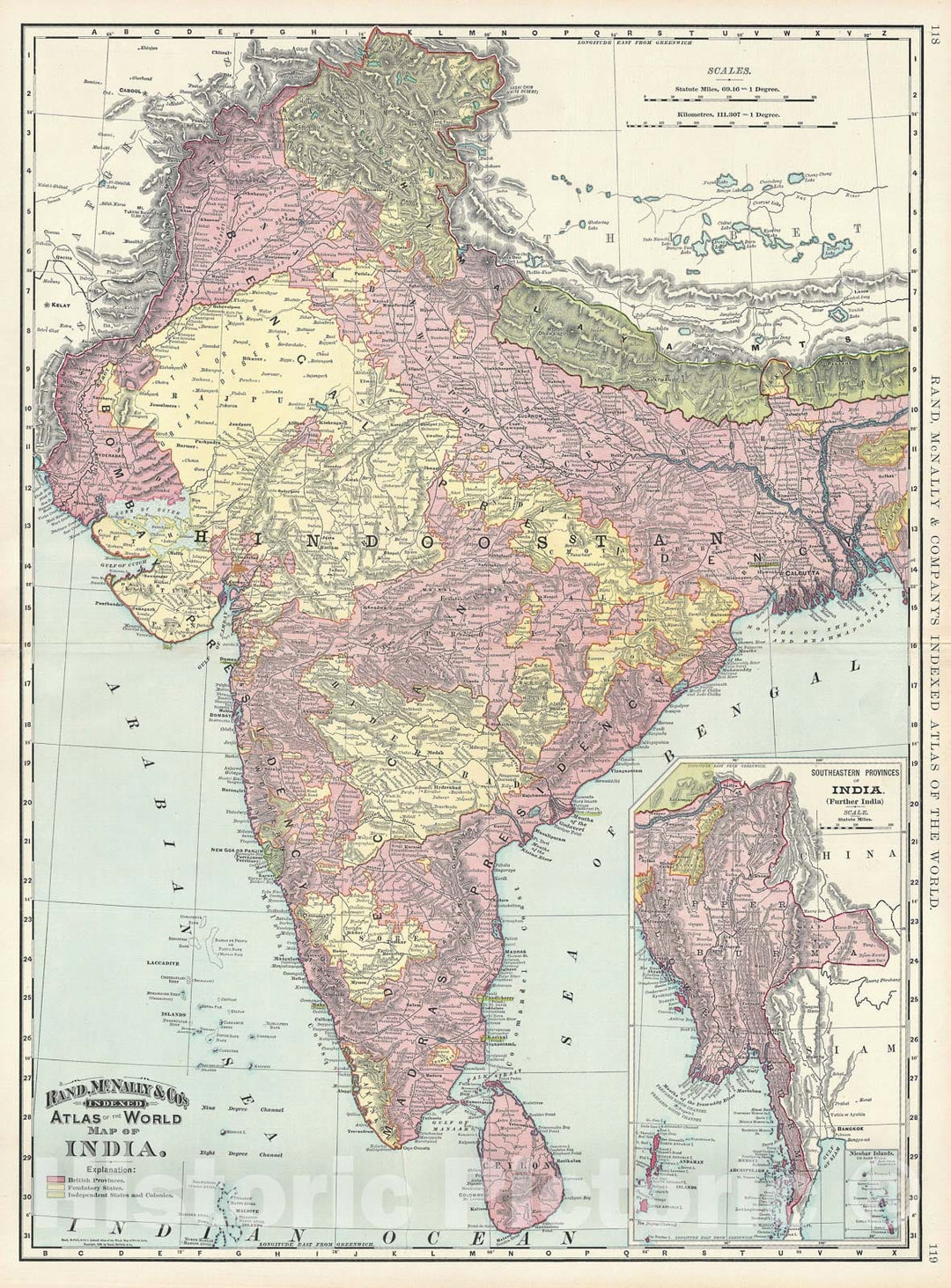 Historic Map : India, Rand McNally, 1892, Vintage Wall Art