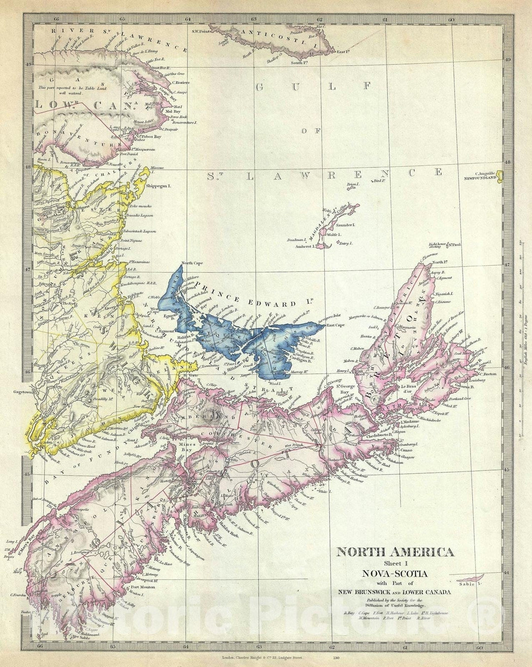 Historic Map : Nova Scotia, Canada, S.D.U.K., 1848, Vintage Wall Art