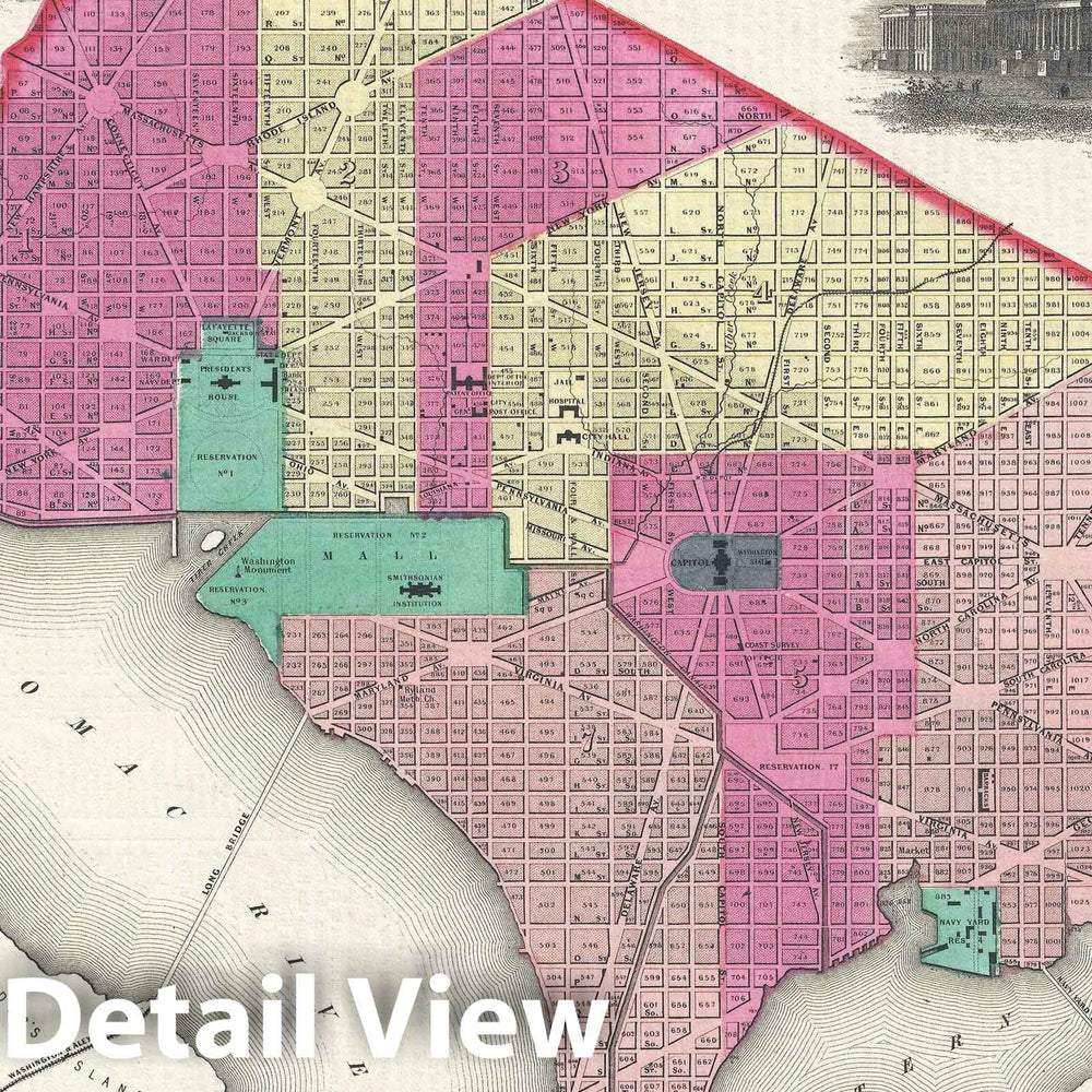 Historic Map : Plan of Washington D.C., Colton, 1855, Vintage Wall Art