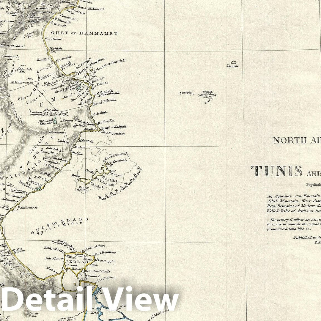 Historic Map : Tunisia and Tripoli, Barbary Coast, Northern Africa, S.D.U.K., 1836, Vintage Wall Art