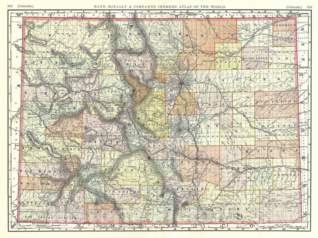 Historic Map : Colorado, Rand McNally, 1893, Vintage Wall Art