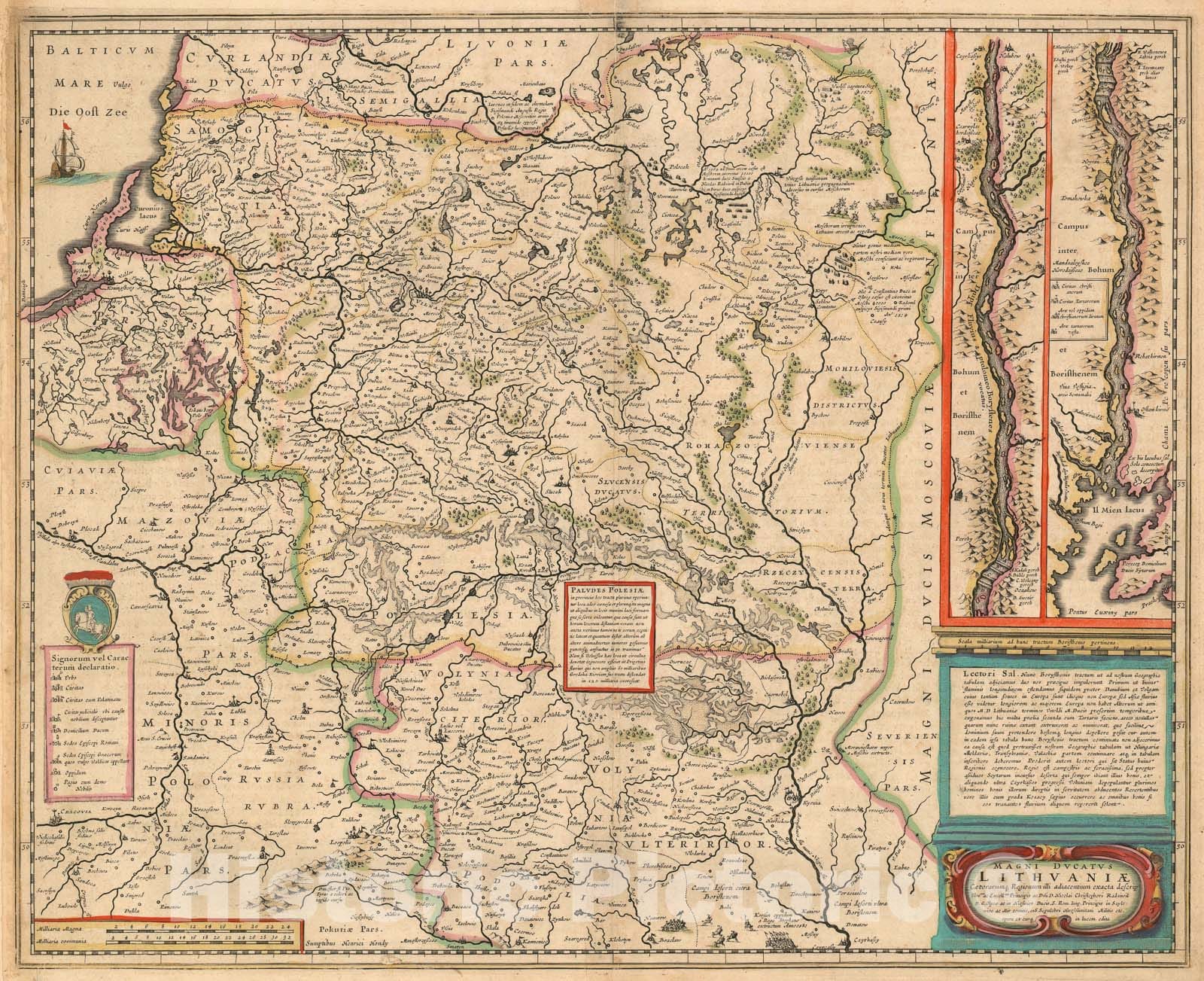 Historic Map : The Duchy of Lithuania and The Dniepr River, Hondius, 1636, Vintage Wall Art