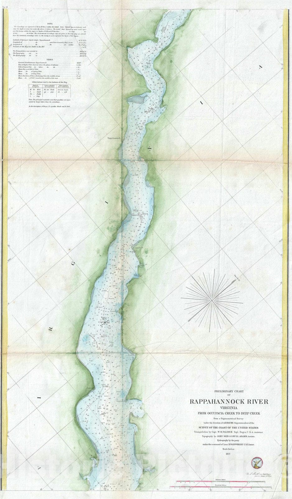 Historic Map : Nautical Chart Rappahannock River, Virginia, U.S. Coast Survey, 1857, Vintage Wall Art