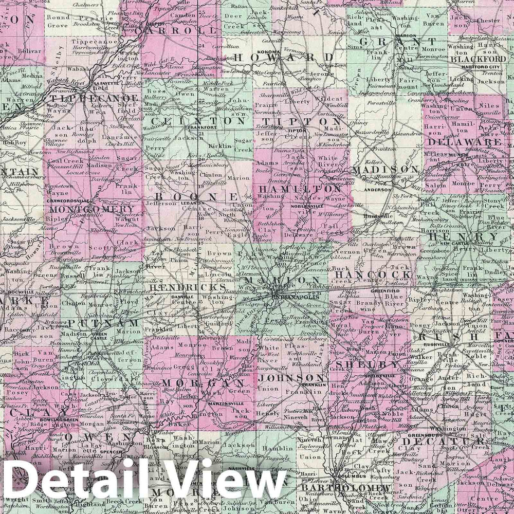 Historic Map : Indiana, Johnson, 1864, Vintage Wall Art