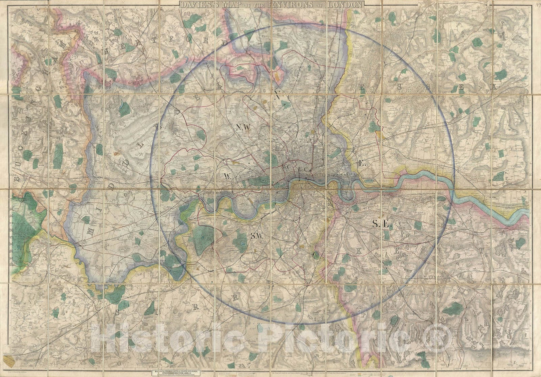 Historic Map : London, England, Davies, 1875, Vintage Wall Art