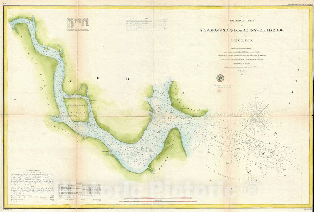 Historic Map : Brunswick Harbor and Saint Simons Sound, Georgia, U.S. Coast Survey, 1857, Vintage Wall Art