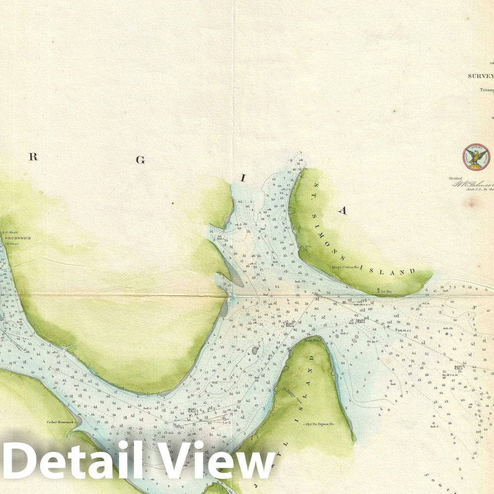 Historic Map : Brunswick Harbor and Saint Simons Sound, Georgia, U.S. Coast Survey, 1857, Vintage Wall Art