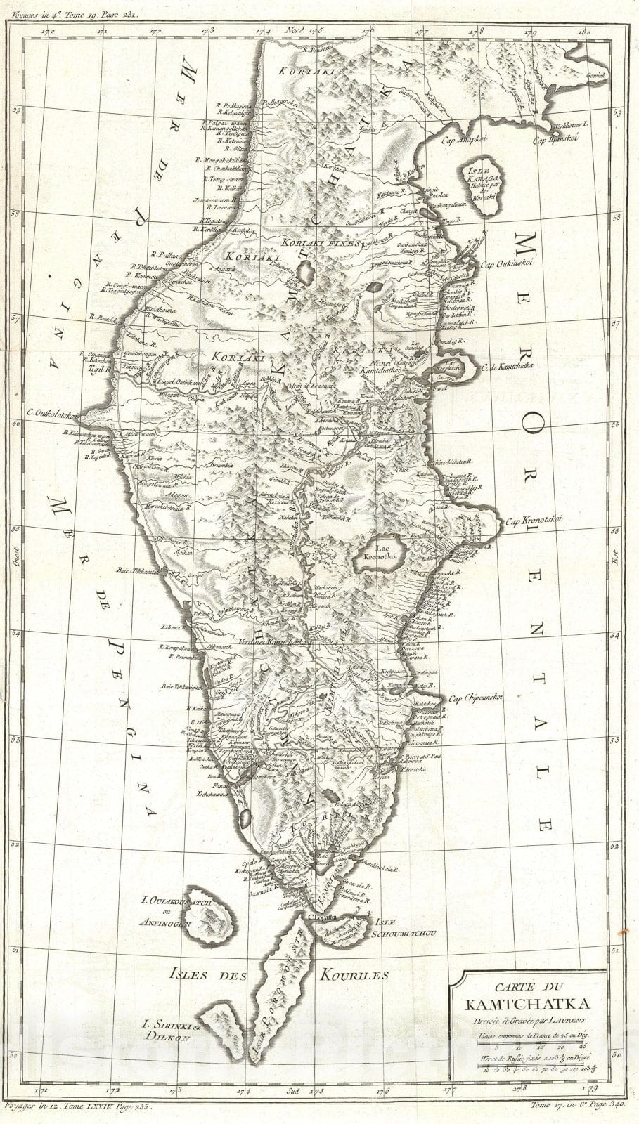 Historic Map : The Kamchatka Peninsula and The northern Kuril Islands, Bellin, 1757, Vintage Wall Art