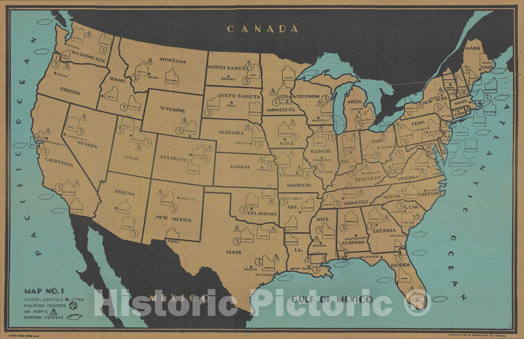 Historic Map : The United States, Elms, 1938, Vintage Wall Art