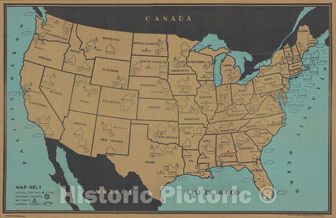 Historic Map : The United States, Elms, 1938, Vintage Wall Art