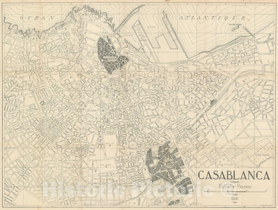 Historic Map : Plan of Casablanca, Morocco, Maroc Presse, 1941, Vintage Wall Art