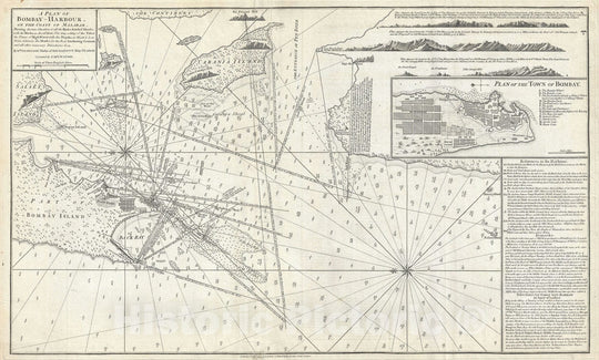 Historic Map : Nautical Chart Bombay Island and Harbor, India, Laurie and Whittle, 1794, Vintage Wall Art