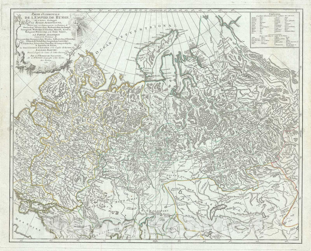 Historic Map : Western Russia "Russian Empire", Vaugondy, 1750, Vintage Wall Art