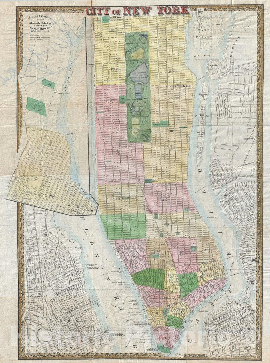 Historic Map : New York City, New York, Baldwin, 1866, Vintage Wall Art