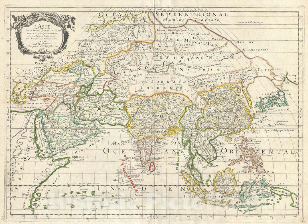 Historic Map : Asia, Sanson, 1669, Vintage Wall Art