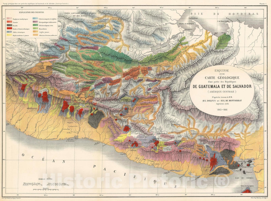 Historic Map : Montserrat and Dolfuss Geological Map of Guatemala, 1868, Vintage Wall Art