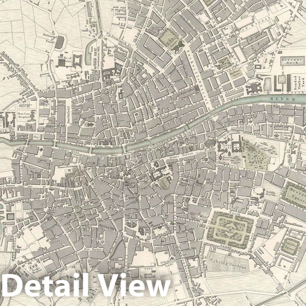 Historic Map : Plan of Dublin, Ireland, S.D.U.K., 1836, Vintage Wall Art