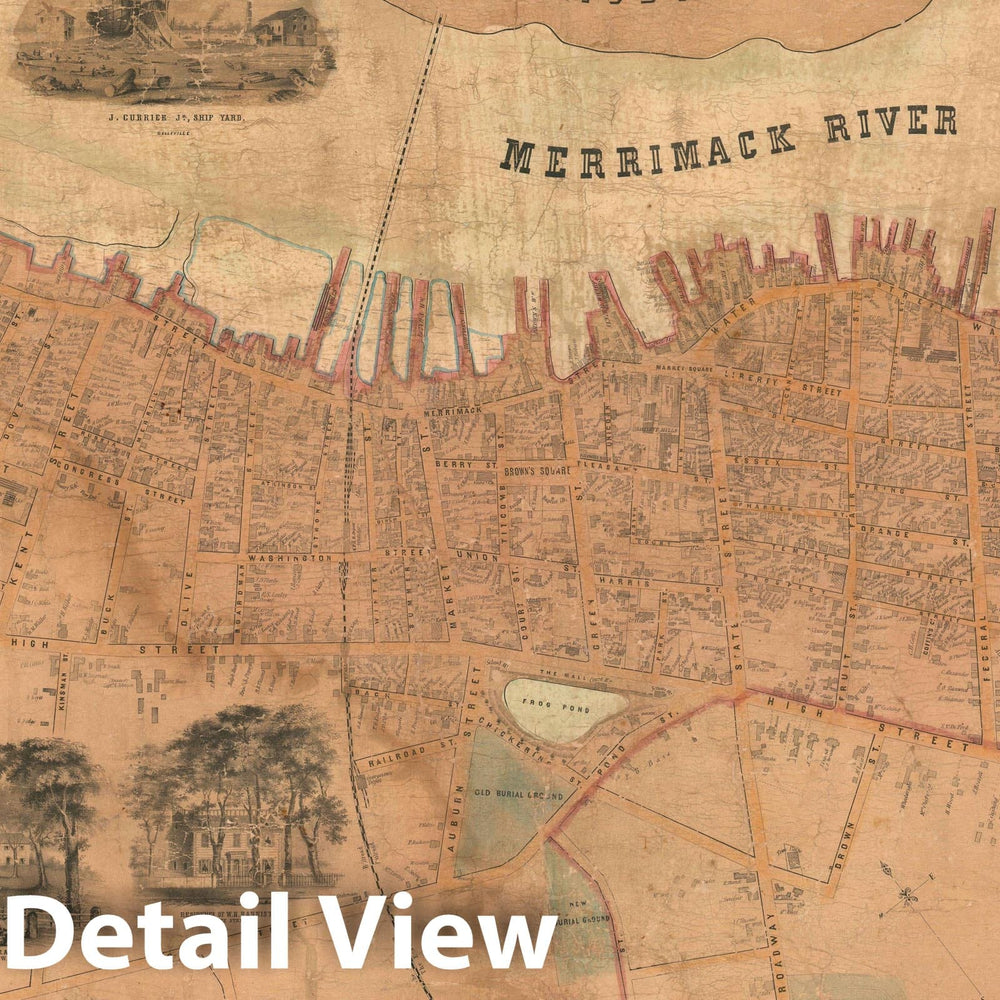 Historic Map : Newburyport, Massachusetts, McIntyre, 1851, Vintage Wall Art