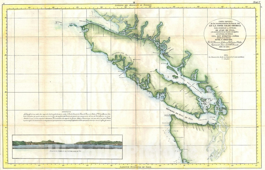 Historic Map : Vancouver, Washington, and British Columbia, Valdes, 1795, Vintage Wall Art