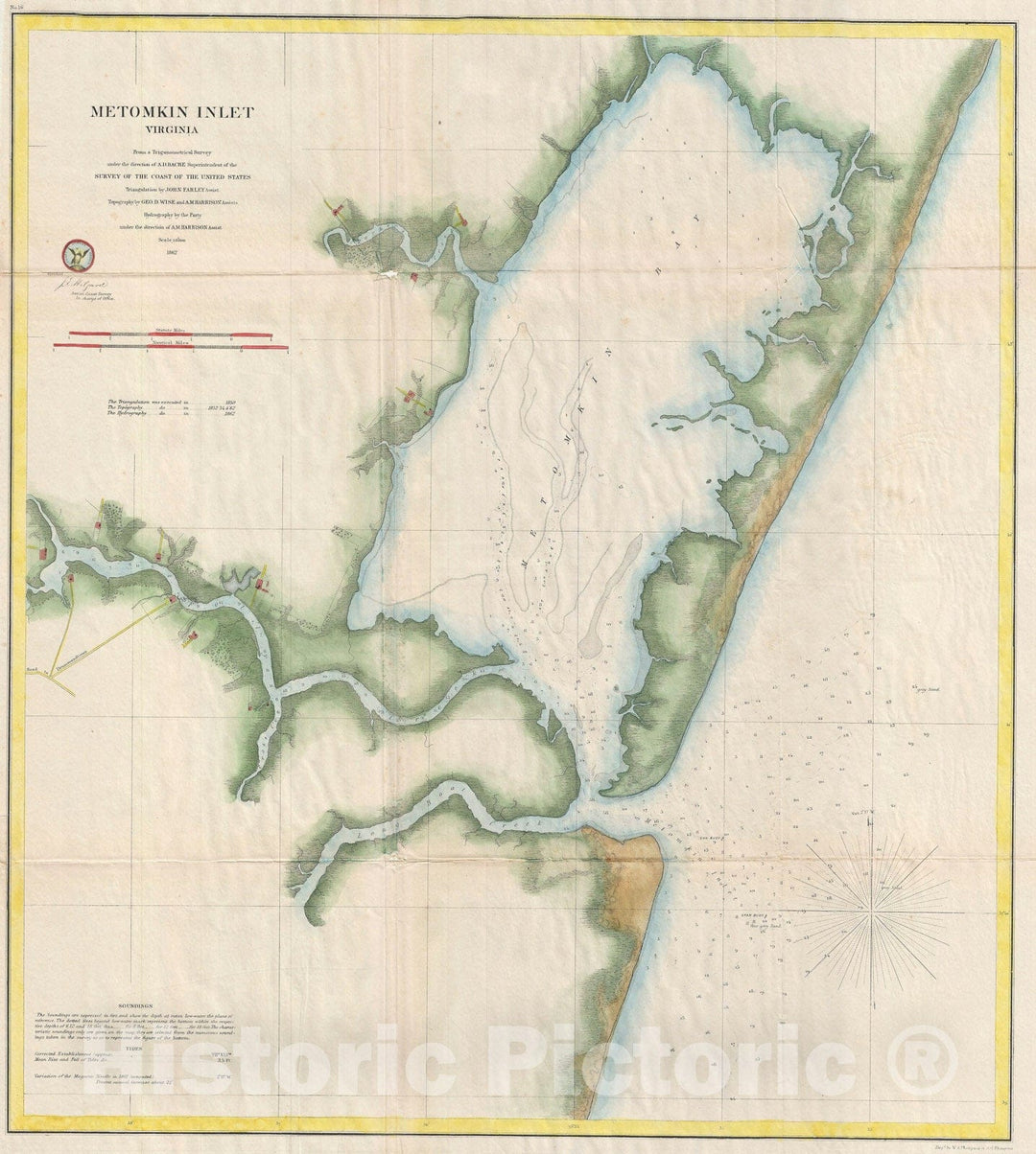 Historic Map : Metompkin Inlet, Virginia, U.S. Coast Survey, 1862, Vintage Wall Art