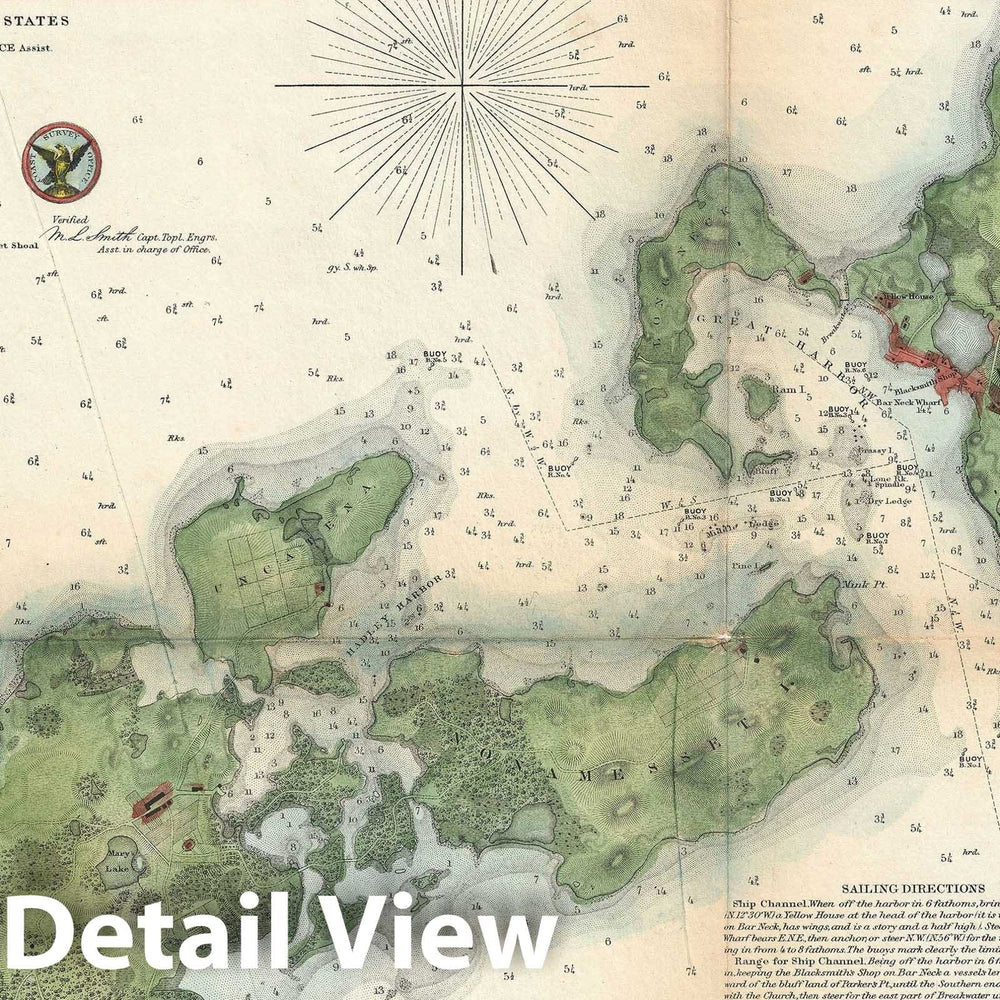 Historic Map : Woods Hole, Massachusetts, U.S. Coast Survey, 1857, Vintage Wall Art