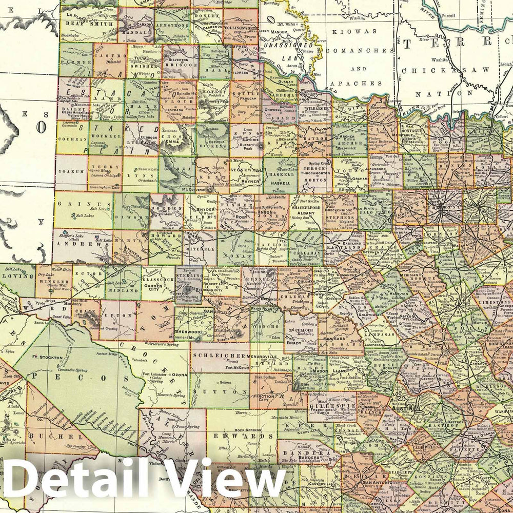 Historic Map : Texas, Rand McNally, 1892, Vintage Wall Art