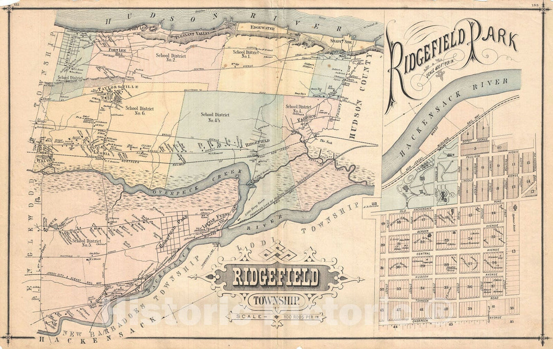 Historic Map : Ridgefield, New Jersey, Walker, 1876, Vintage Wall Art