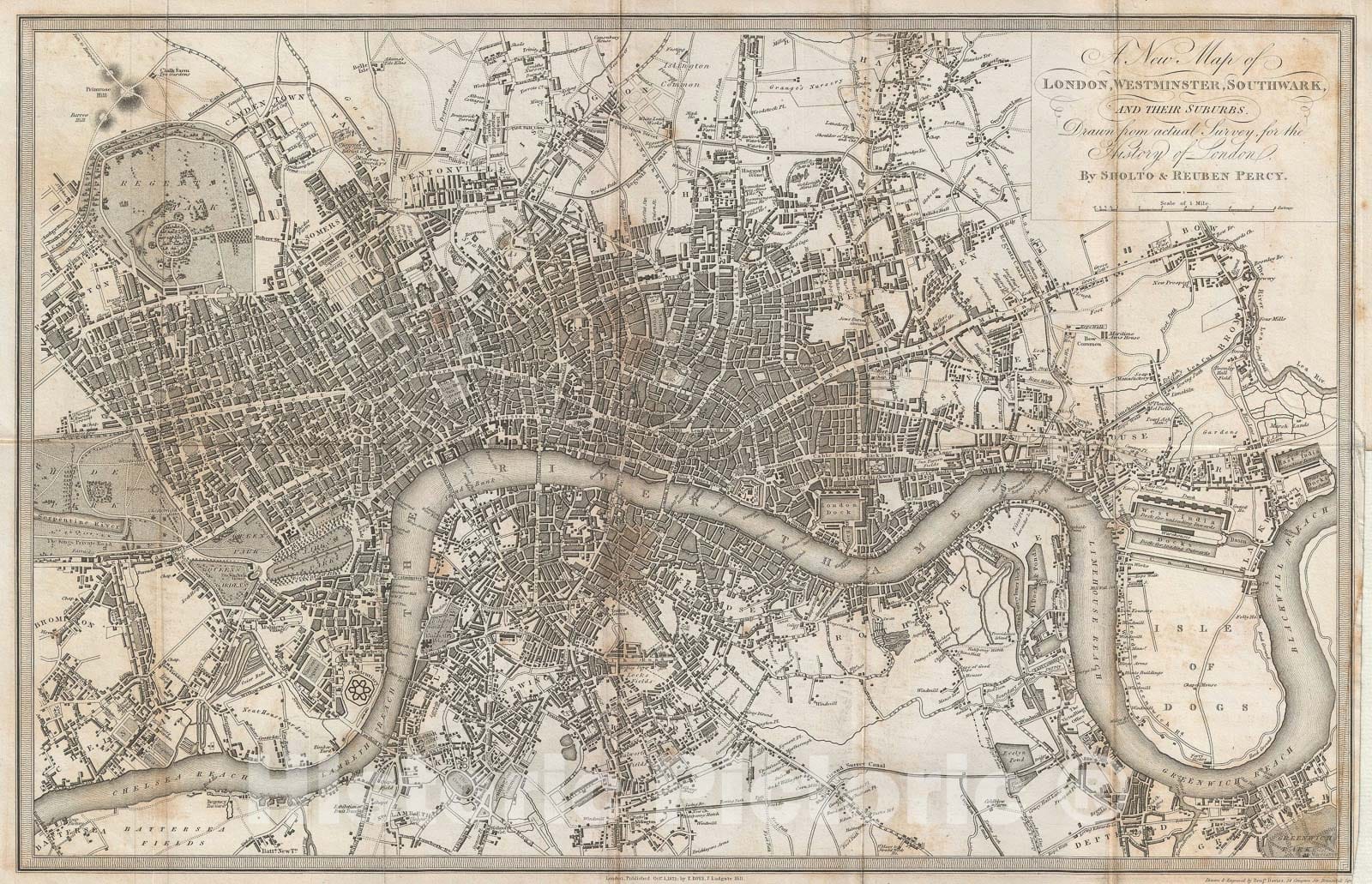 Historic Map : London, Westminster, and Southwark, Percy, 1823, Vintage Wall Art