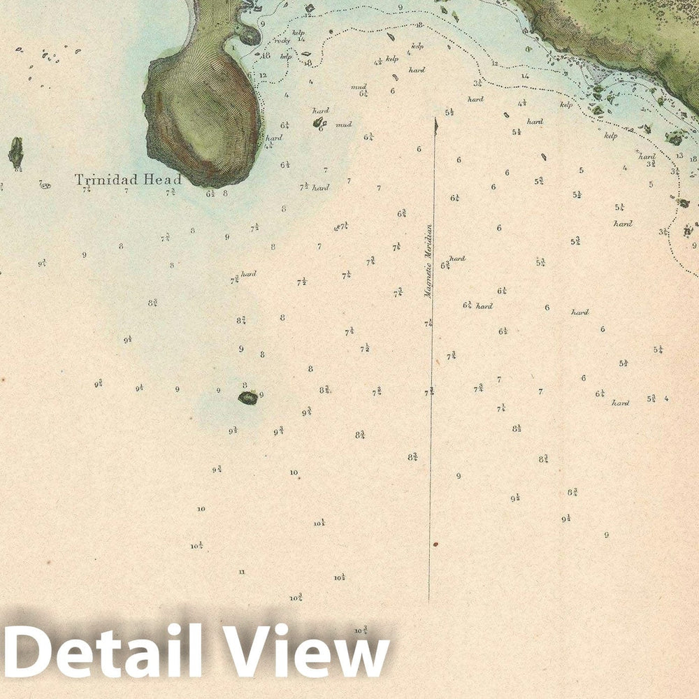 Historic Map : Nautical Chart Trinidad Bay, California, U.S. Coast Survey, 1851, Vintage Wall Art