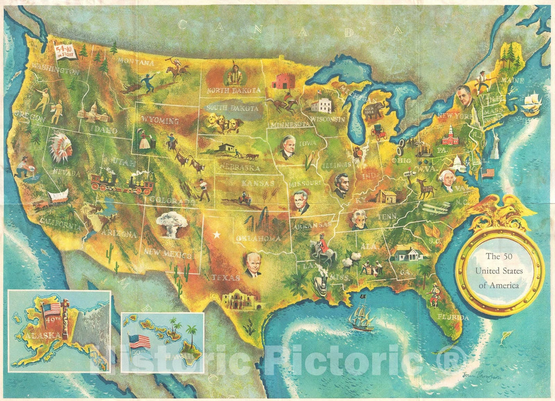 Historic Map : Pictorial Map of The United States / 1960 Presidential Election Fact Sheet, 1960, Vintage Wall Art