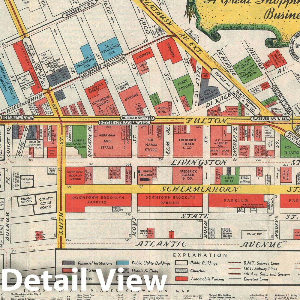 Historic Map : Downtown Brooklyn Association Pictorial Map of Downtown Brooklyn, 1935, Vintage Wall Art