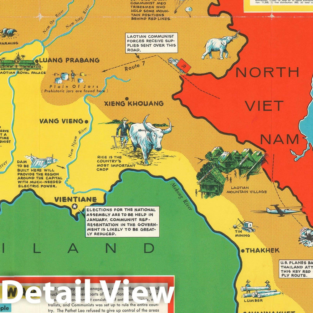 Historic Map : Laos During The Vietnam War, 1966, Vintage Wall Art