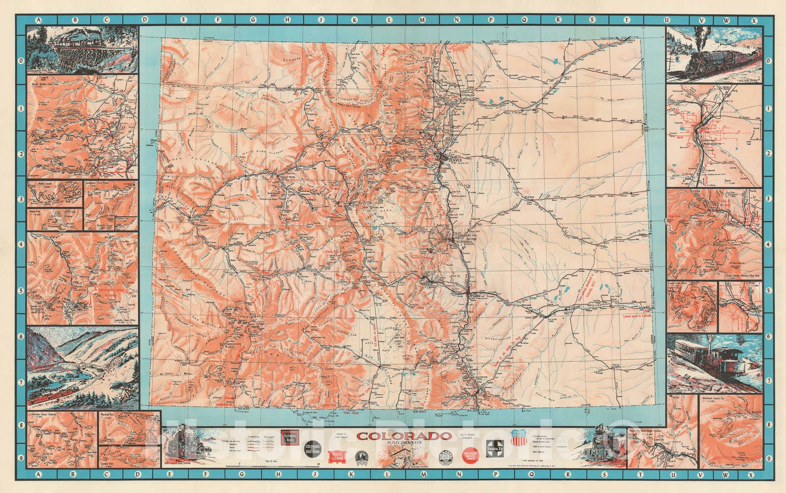 Historic Map : Pictorial Map of The Railroads of Colorado, Linn Westcott, 1943, Vintage Wall Art