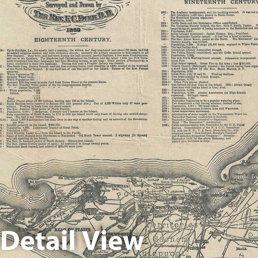 Historic Map : Nantucket Island, Massachusetts w/ Old Colony Line Ad, Ewer, 1889, Vintage Wall Art