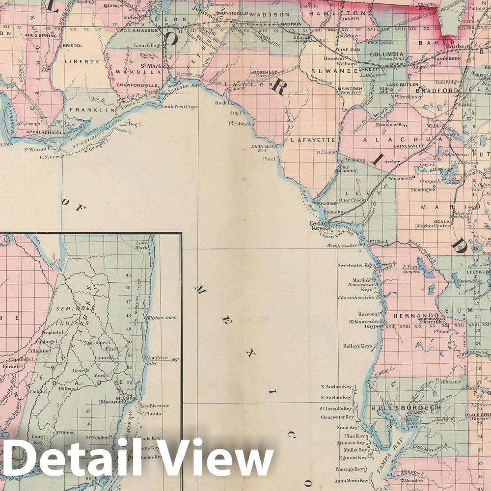 Historic Map : Florida, Asher and Adams, 1872, Vintage Wall Art