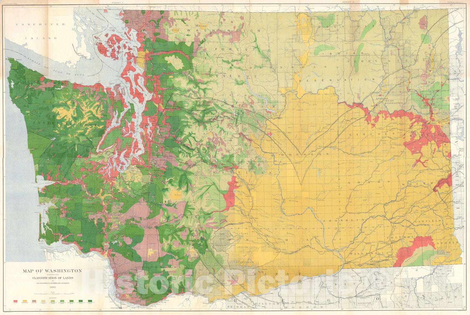 Historic Map : Washington State Timber Resources, Plummer, 1902, Vintage Wall Art