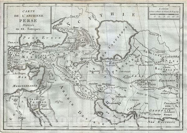 Historic Map : Ancient Persia Divided into 20 Provinces "Persian Empire", Delisle de Sales, 1782, Vintage Wall Art