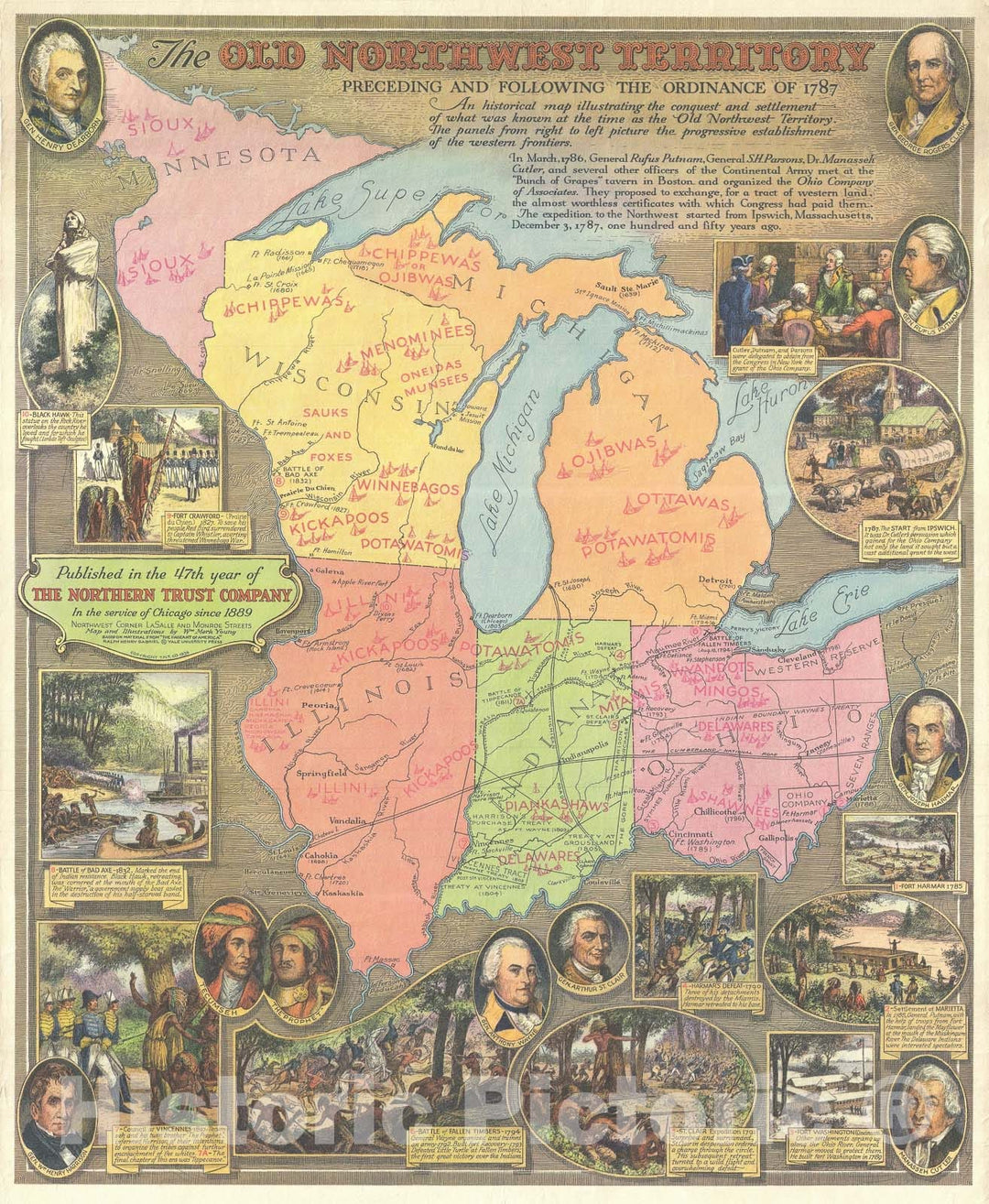 Historic Map : Pictorial Map of Illinois, Ohio, Indiana, Michigan, and Wisconsin, William Mark Young, 1936, Vintage Wall Art