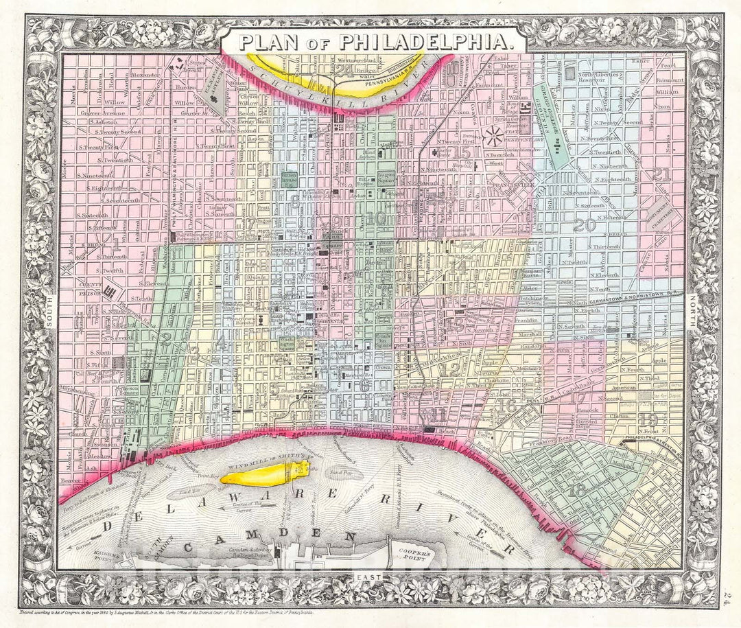 Historic Map : Philadelphia, Mitchell's Street, 1860, Vintage Wall Art