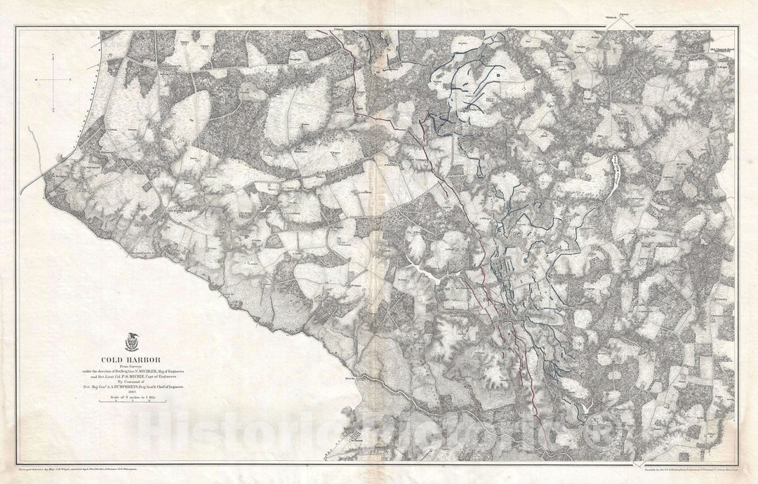 Historic Map : The U.S. Civil War Battlefield of Cold Harbor, Virginia, Weyss, 1867, Vintage Wall Art