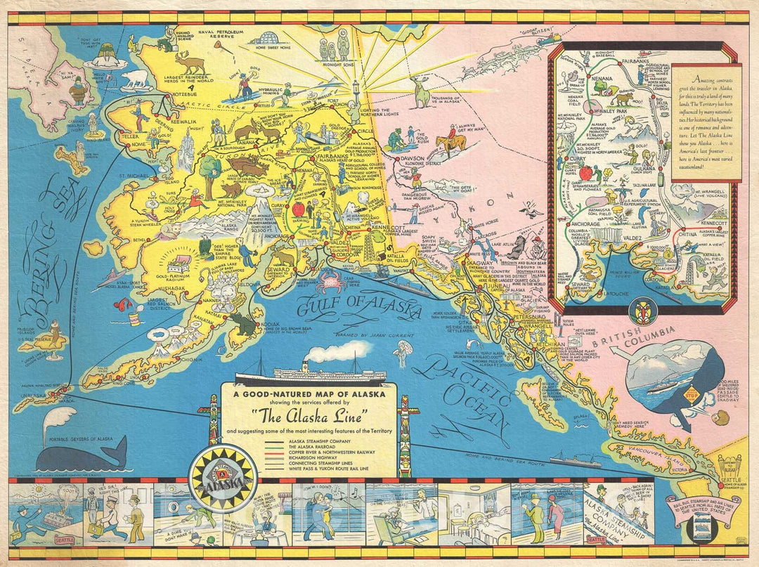 Historic Map : Pictorial Alaska, Camy, 1934, Vintage Wall Art