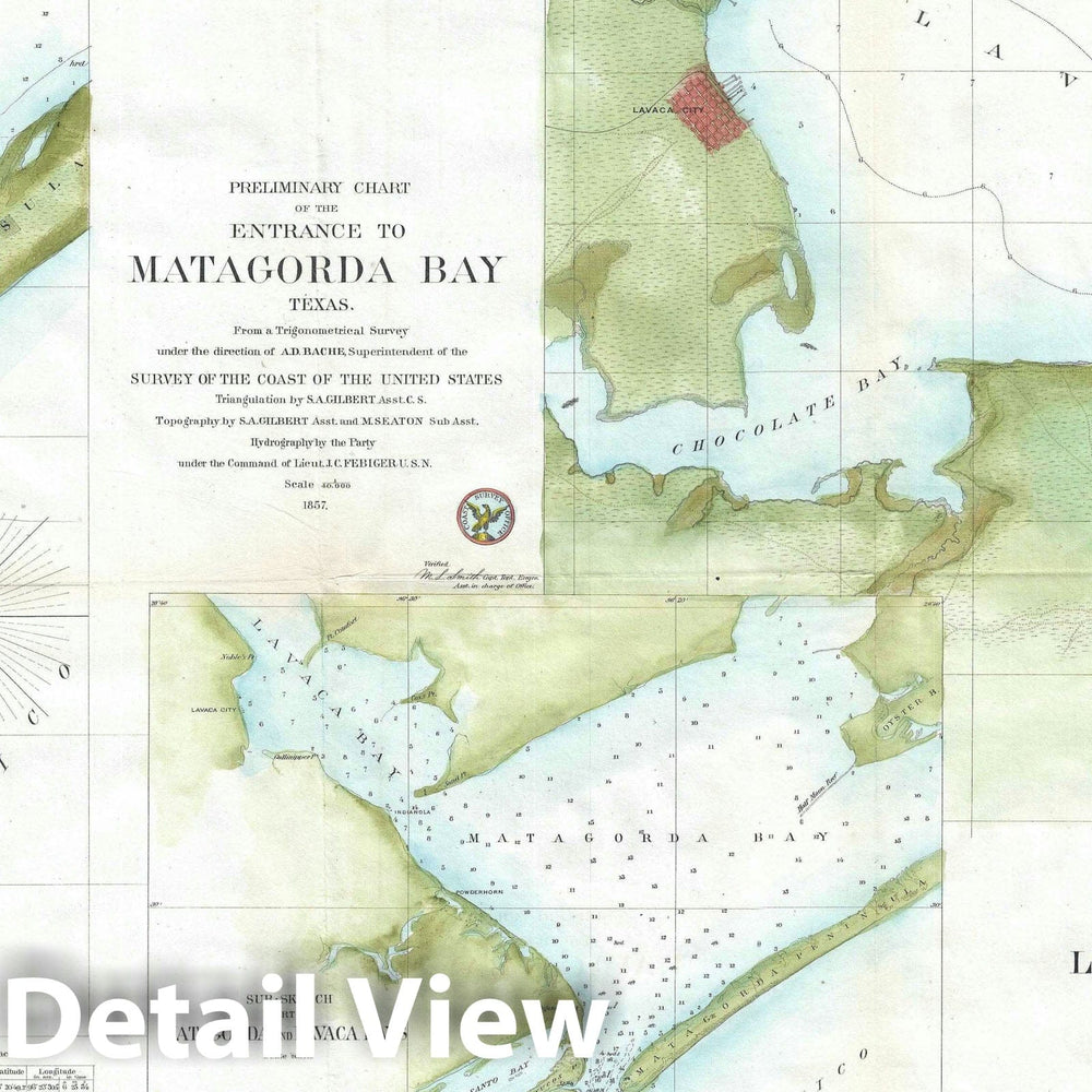 Historic Map : Matagorda Bay and Lavaca Bay, Texas, U.S. Coast Survey, 1857, Vintage Wall Art